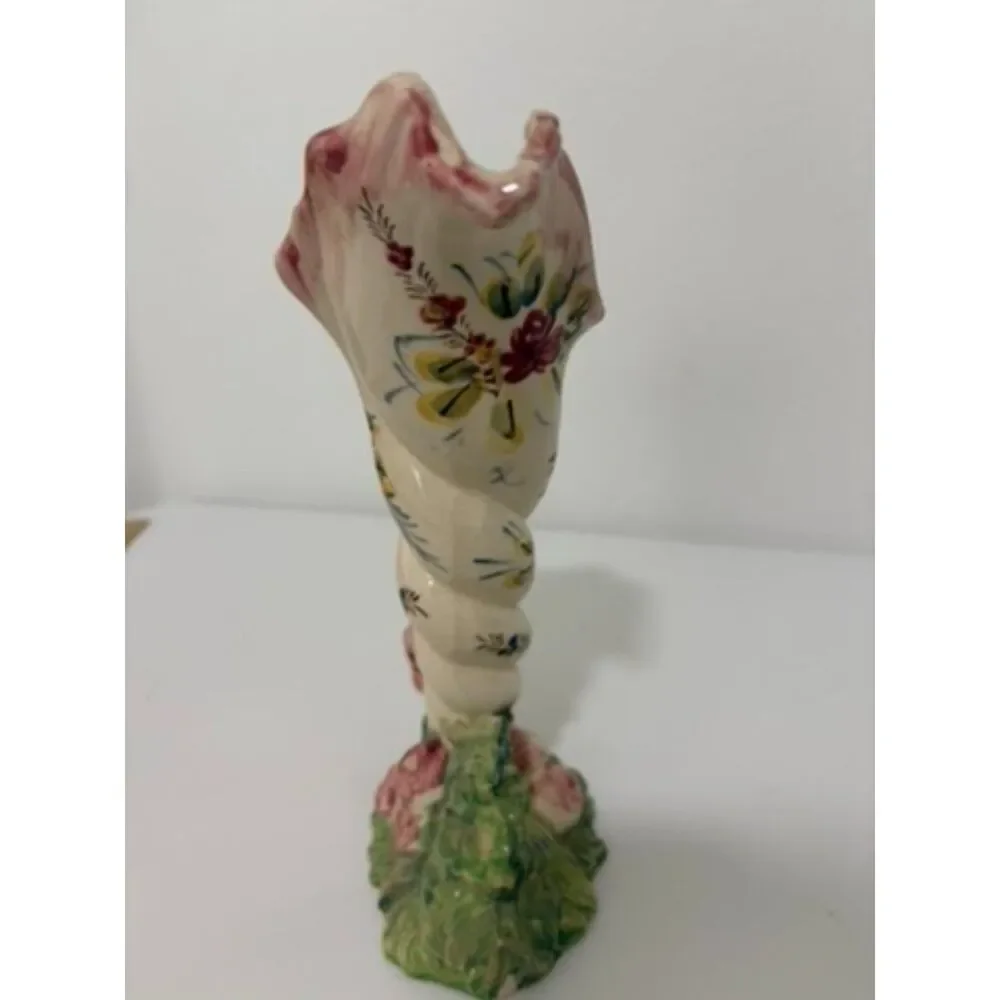 VTG. japan Hand Painted Ceramic Cornucopia vase with floral motif